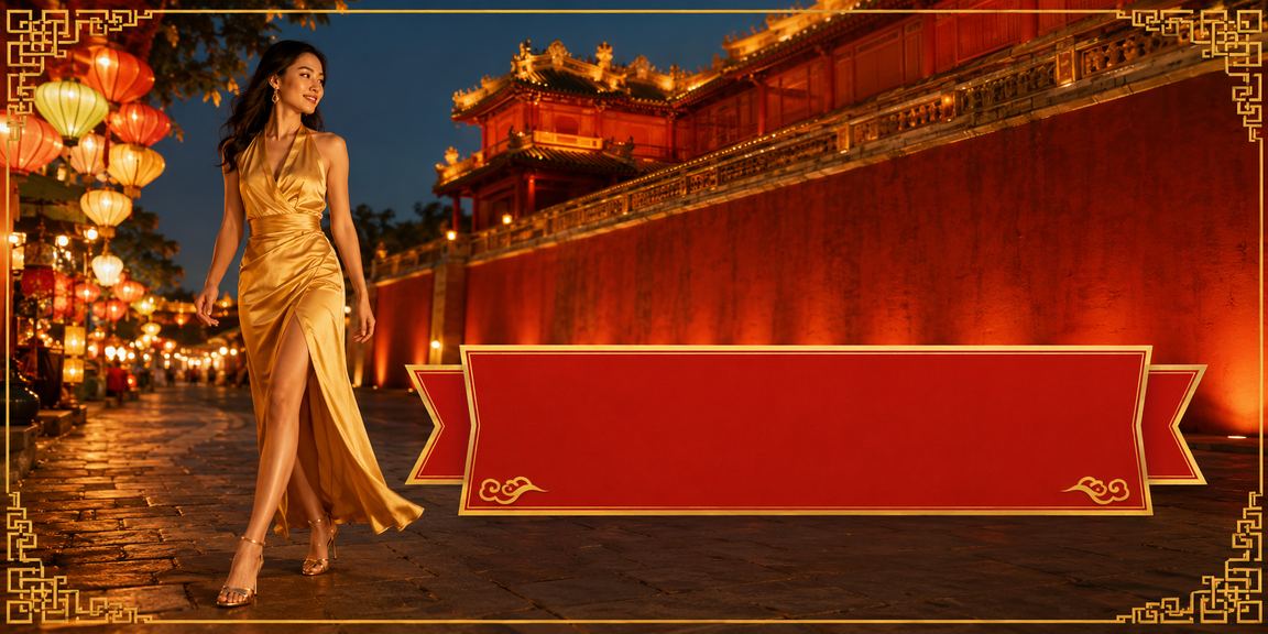 Không khí cá cược sôi động tại chợ đêm Huế với đèn lồng và màn hình casino chiếu sáng
